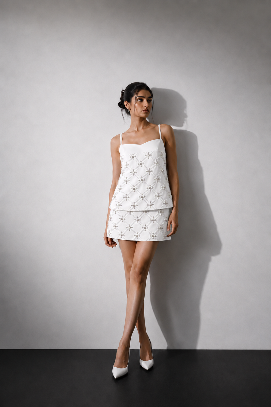 White Bella Crystal Skirt Set